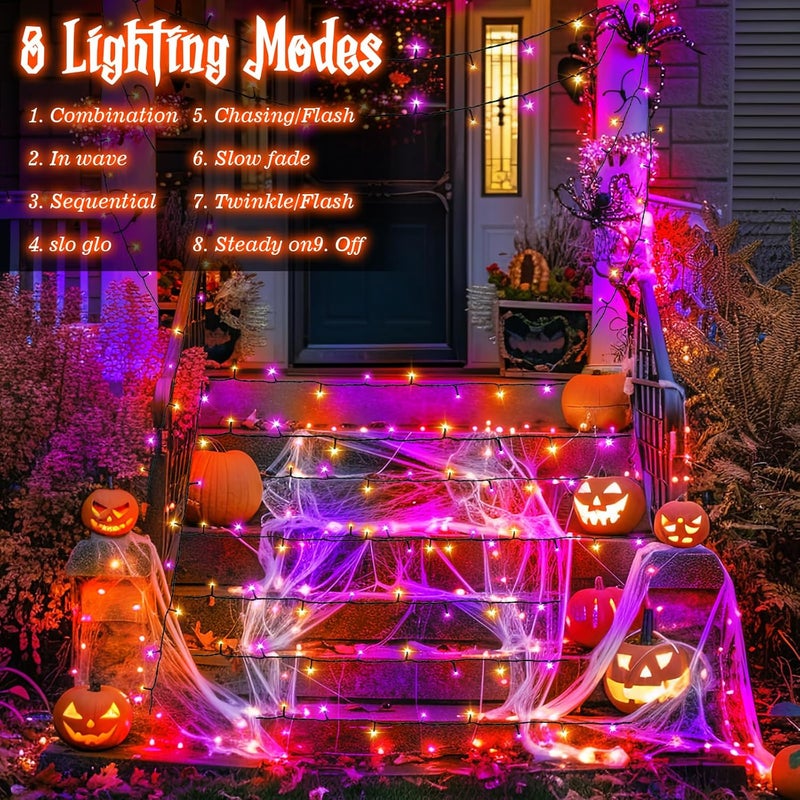 FFZZKJ Halloween Lights String Total 100LED Battery Operated Outdoor 8 Modes with Timer 16.4Ft*2, 50LED*2 Waterproof Fairy Lights Indoor for Halloween Decor, Orange&Purple, 2-Pack - Image 2